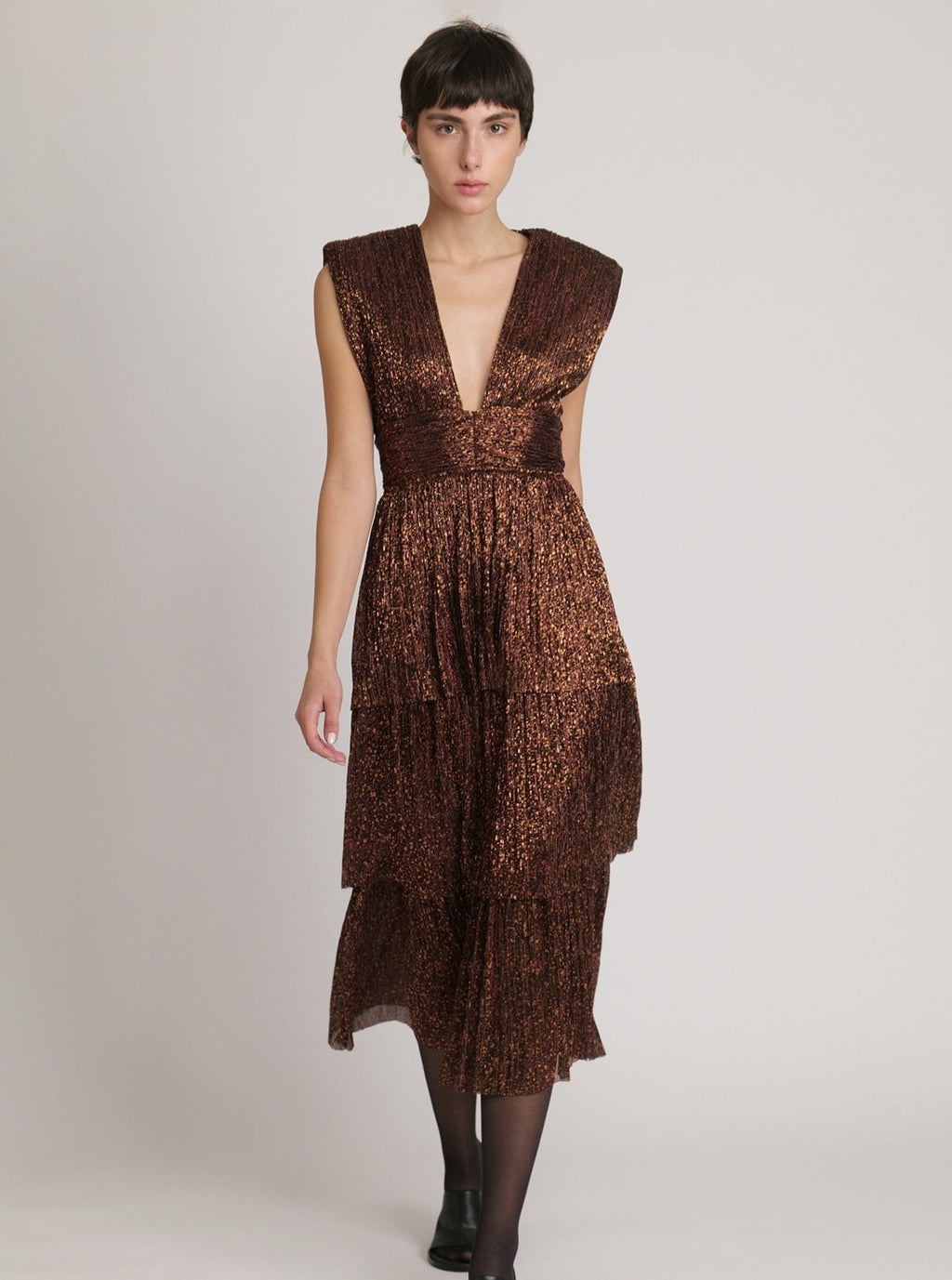 Bonita Midi Dress in Bronze Ruby