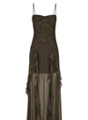 Ruched Frill Maxi Dress in Black Sand