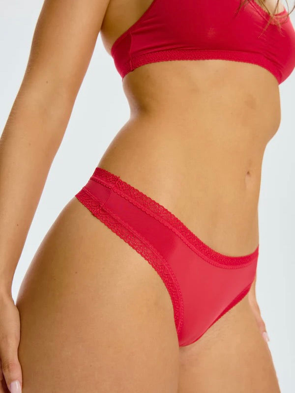 The Micro Lace Trim Thong in Red