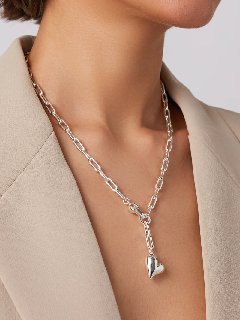 Puffy Heart Necklace in High Polish SIlver