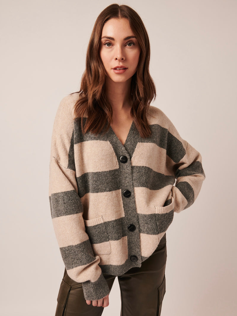 Phillie Oversized Stripe Cardigan in Little Owl