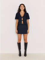 Raya Tie Front Top in Indigo