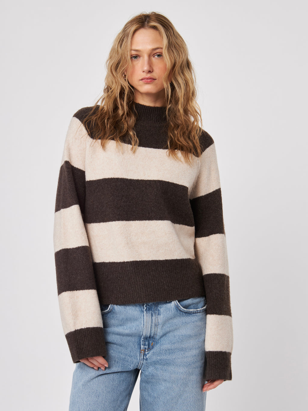 Edison Mock Neck Stripe Knit in Iced Mocha