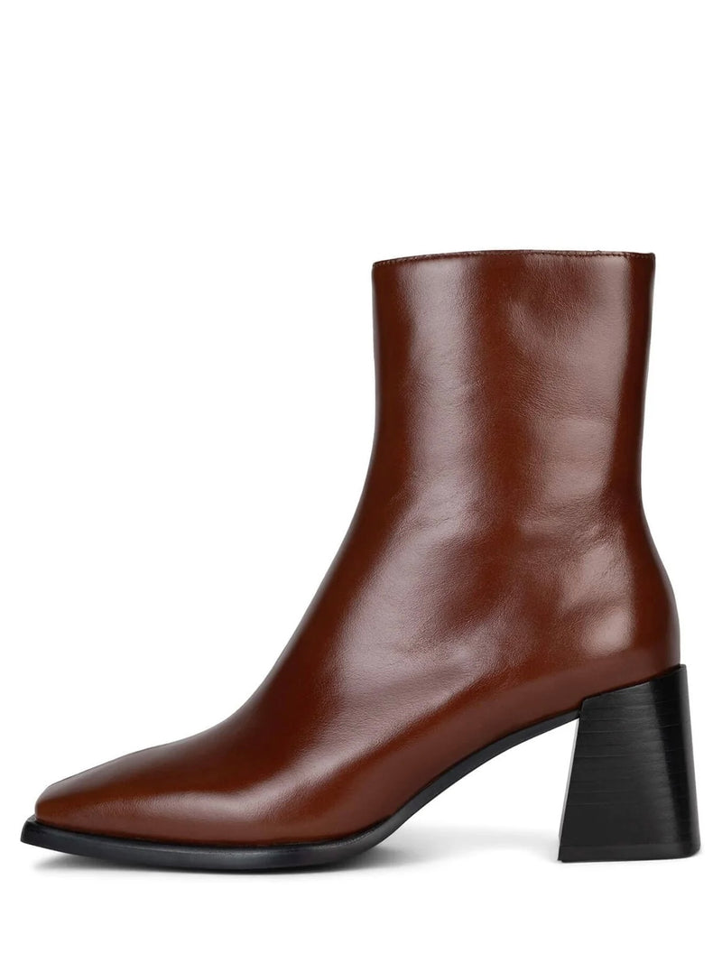 Sherpal Block Heel Ankle Boot in Brown Leather