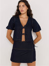 Raya Tie Front Top in Indigo