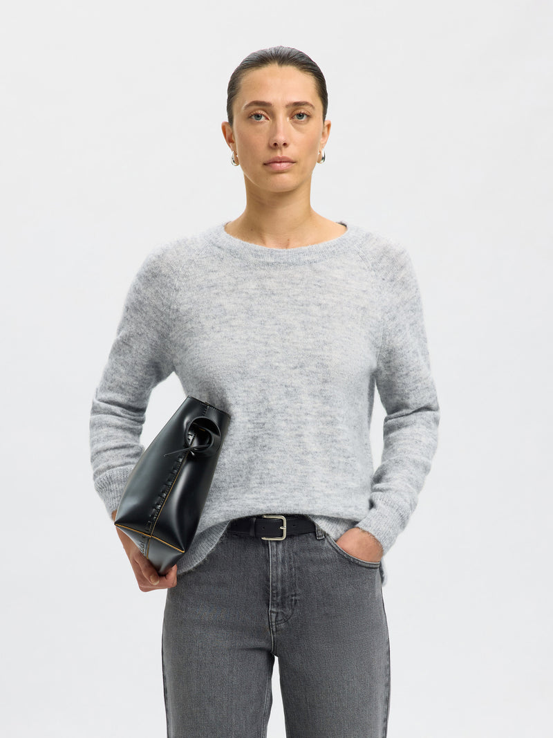 Lulu Knit O-Neck Sweater in Light Grey