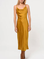 Linda Satin Cowl Maxi Dress in Gold