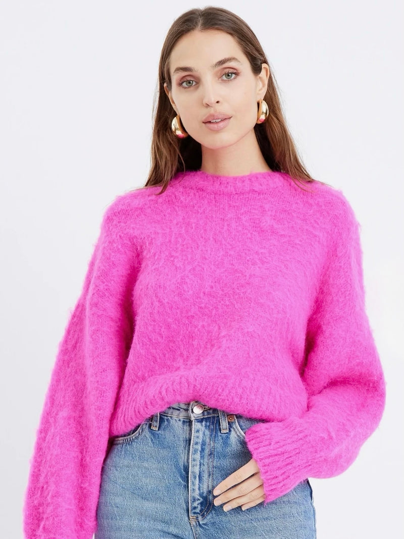 Larson Cozy Fuzzy Sweater in Hot Pink