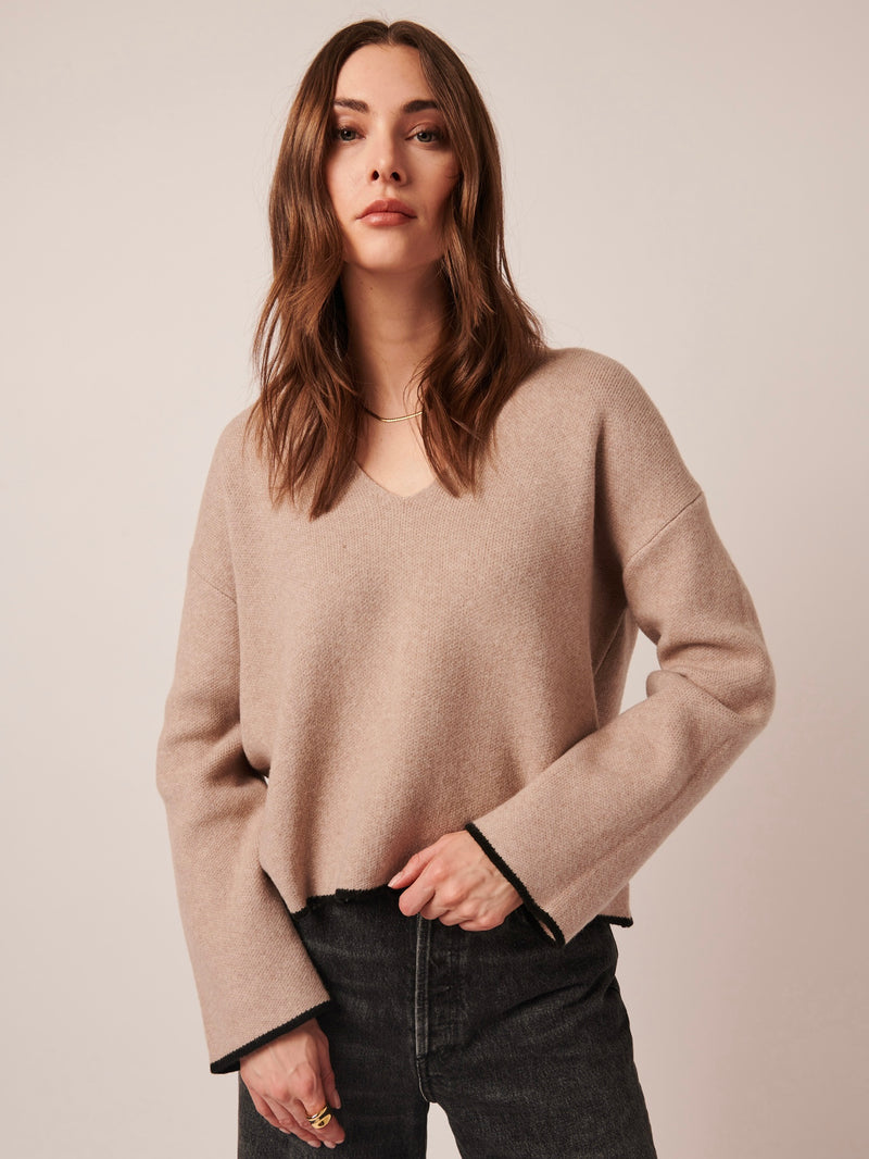 Gaia V-Neck Sweater in Bisque