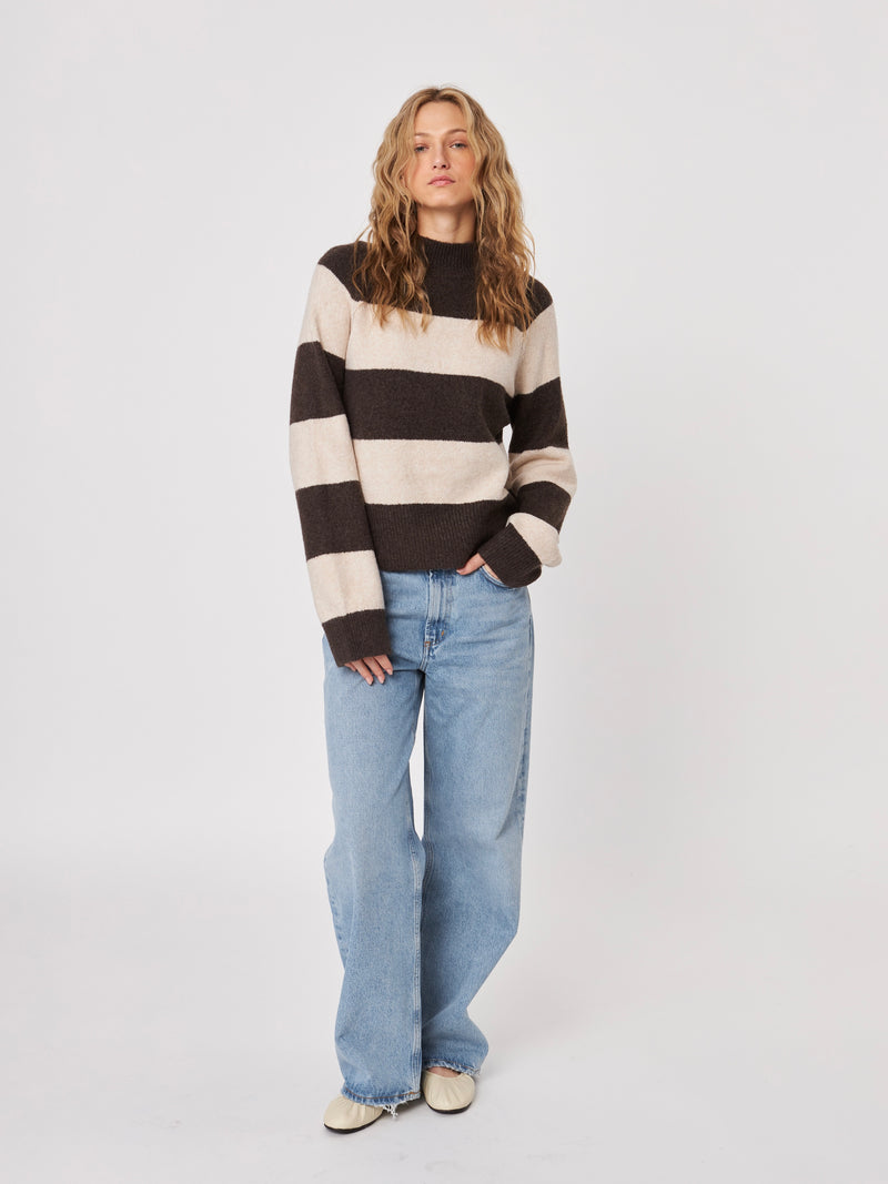 Edison Mock Neck Stripe Knit in Iced Mocha