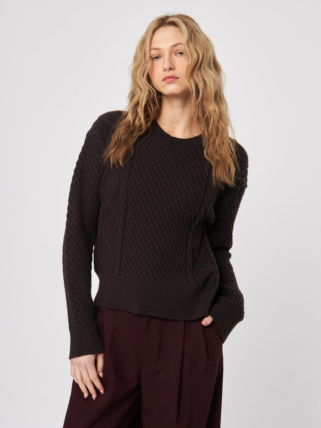 Julien Cable Knit Sweater in Coffee