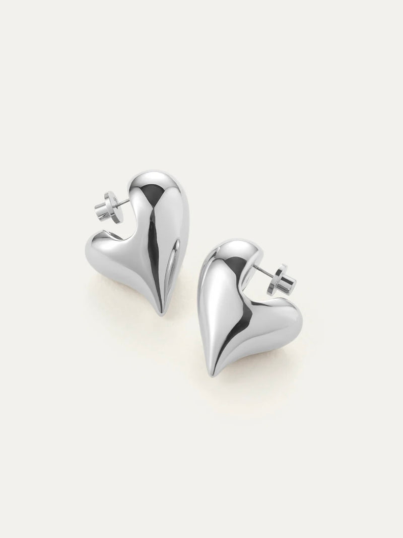 Art Heart Puff Earrings in Silver