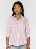 Elisa Linen Button Up in White/Pink Stripe