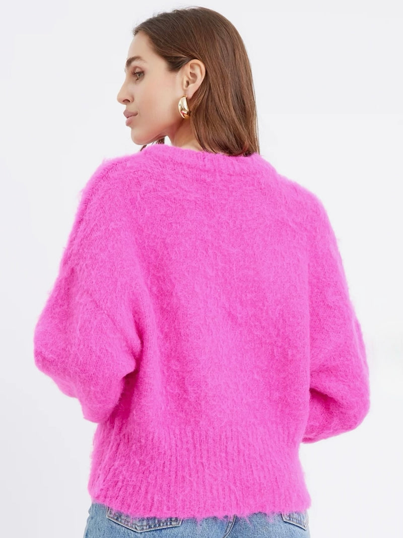 Larson Cozy Fuzzy Sweater in Hot Pink