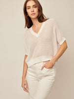 Piper Half Sleeve V-Neck Knit in Chalk