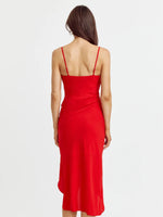 Esther Ruched Midi Slip Dress in Red