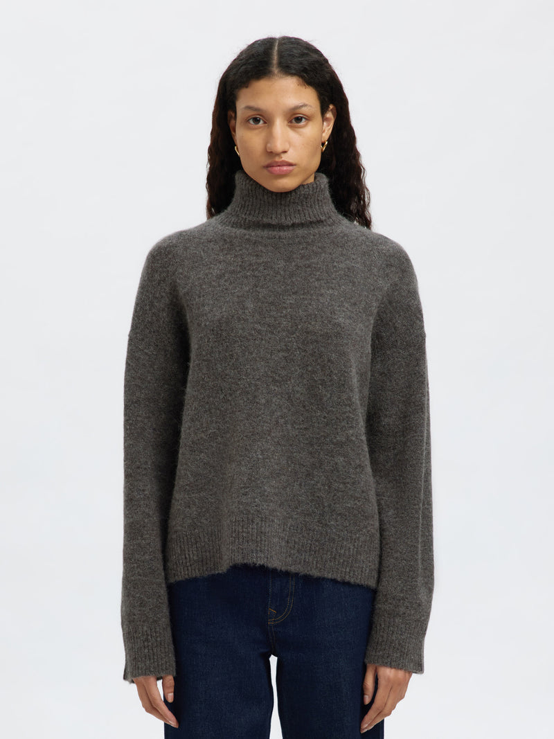 Lulu Knit Roll Neck Sweater in Medium Grey