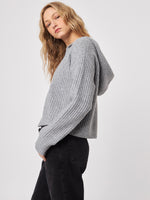 Gavin Rib Zip Hoodie in Silver