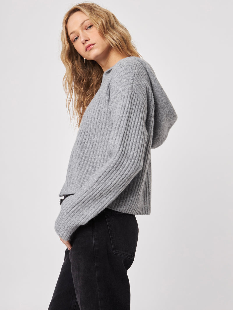 Gavin Rib Zip Hoodie in Silver