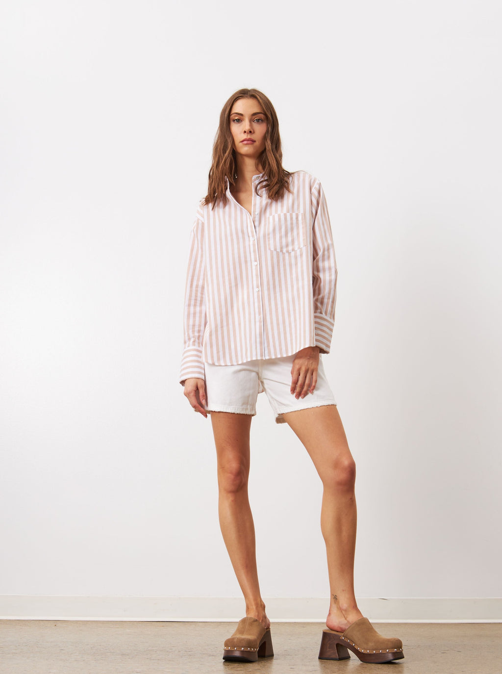 Maeve Striped Button Up in Sepia Parasol