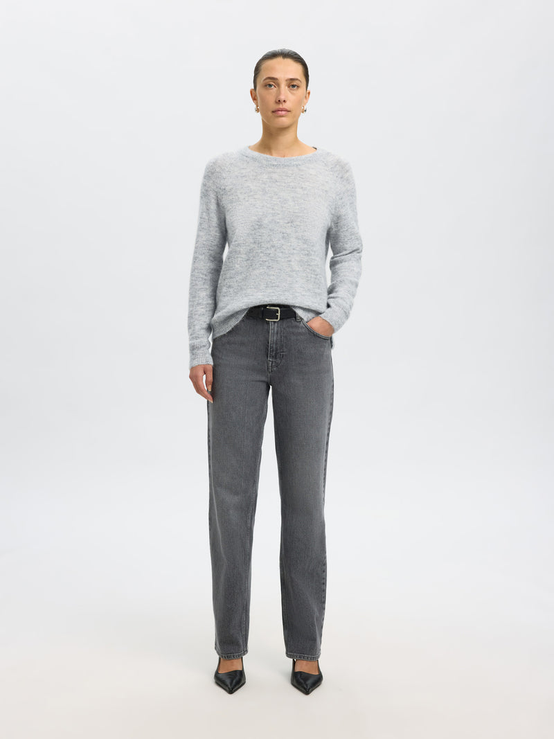 Lulu Knit O-Neck Sweater in Light Grey