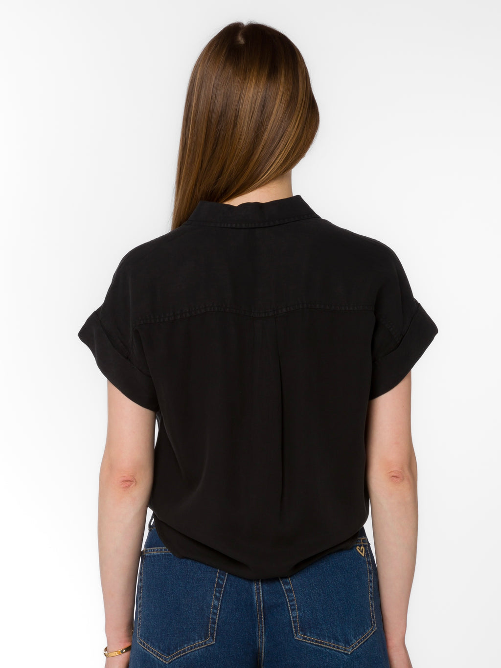 Zuria Button Tie Top in Black