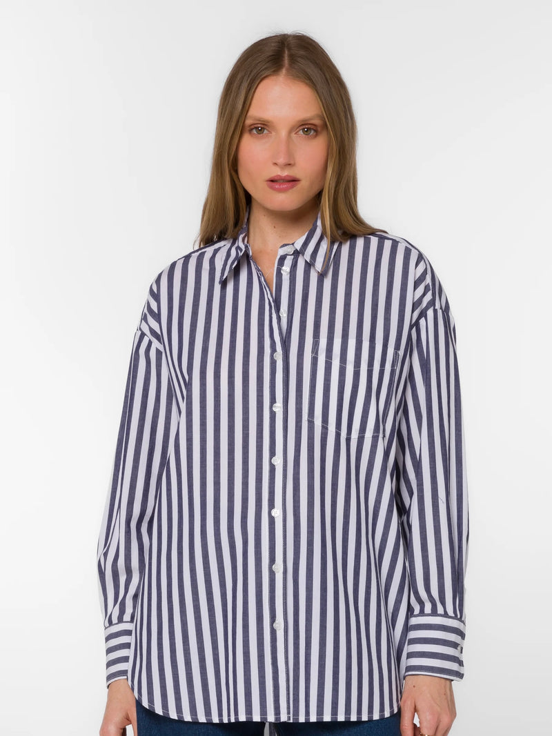 Waylon Stripe Button Up in Midnight Navy