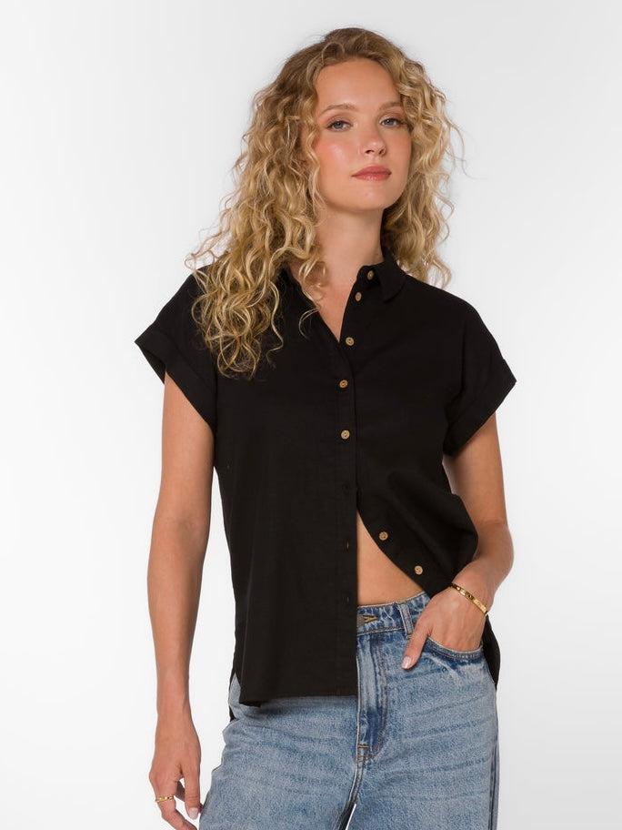 Ilene Button Up Top in Black