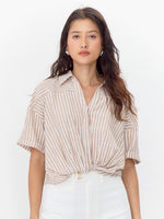 Maria Twist Tuck Shirt in Chestnut Stripe