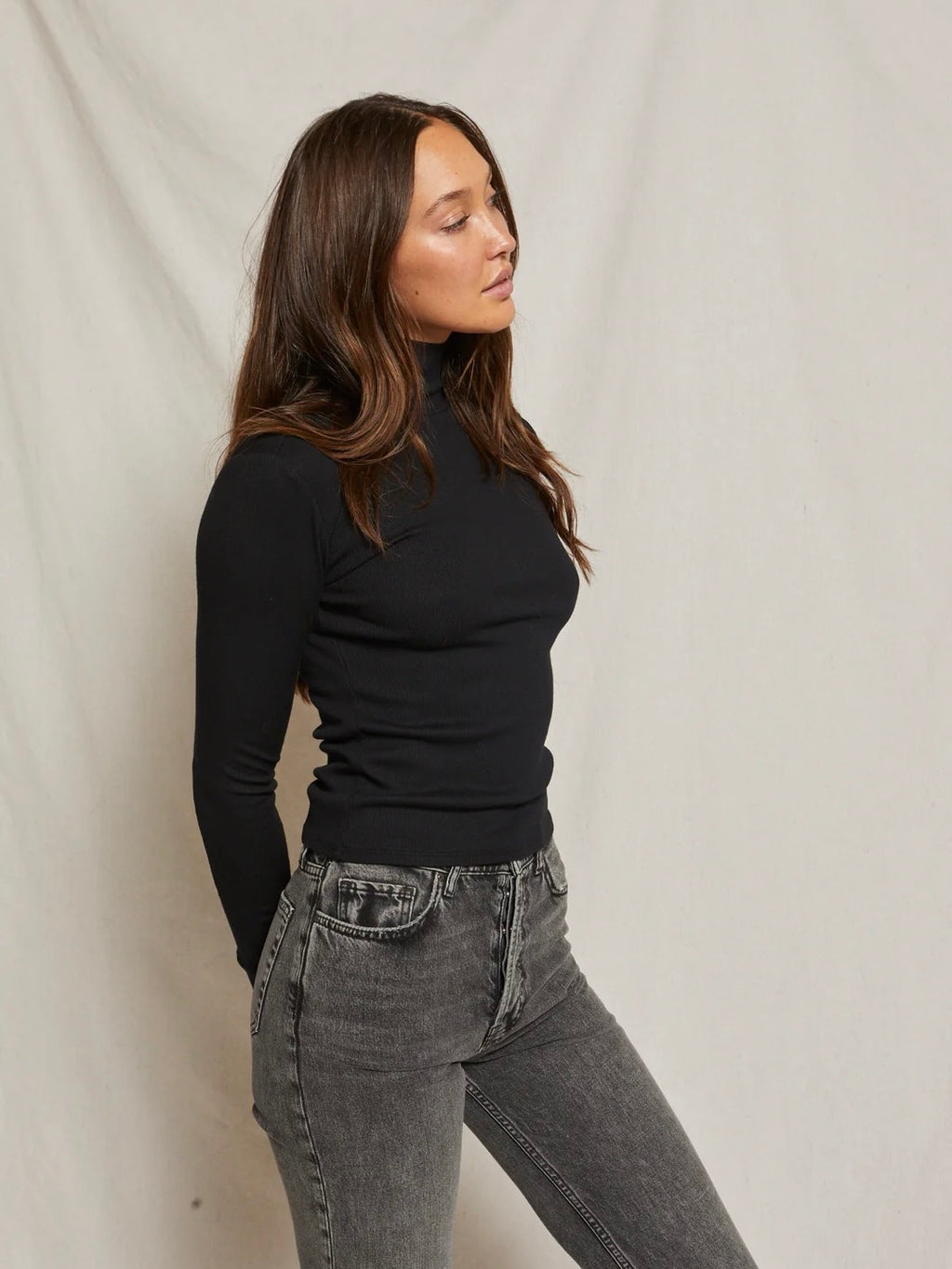 Hayden Luxe Rib Turtleneck in True Black