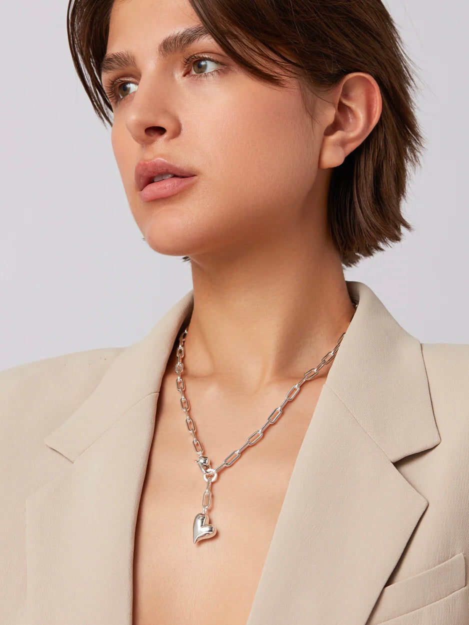 Puffy Heart Necklace in High Polish SIlver