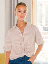 Maria Twist Tuck Shirt in Chestnut Stripe