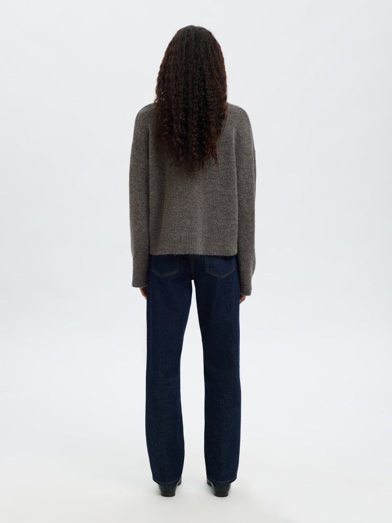 Lulu Knit Roll Neck Sweater in Medium Grey