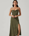 Gaia Satin Midi Dress in Sage