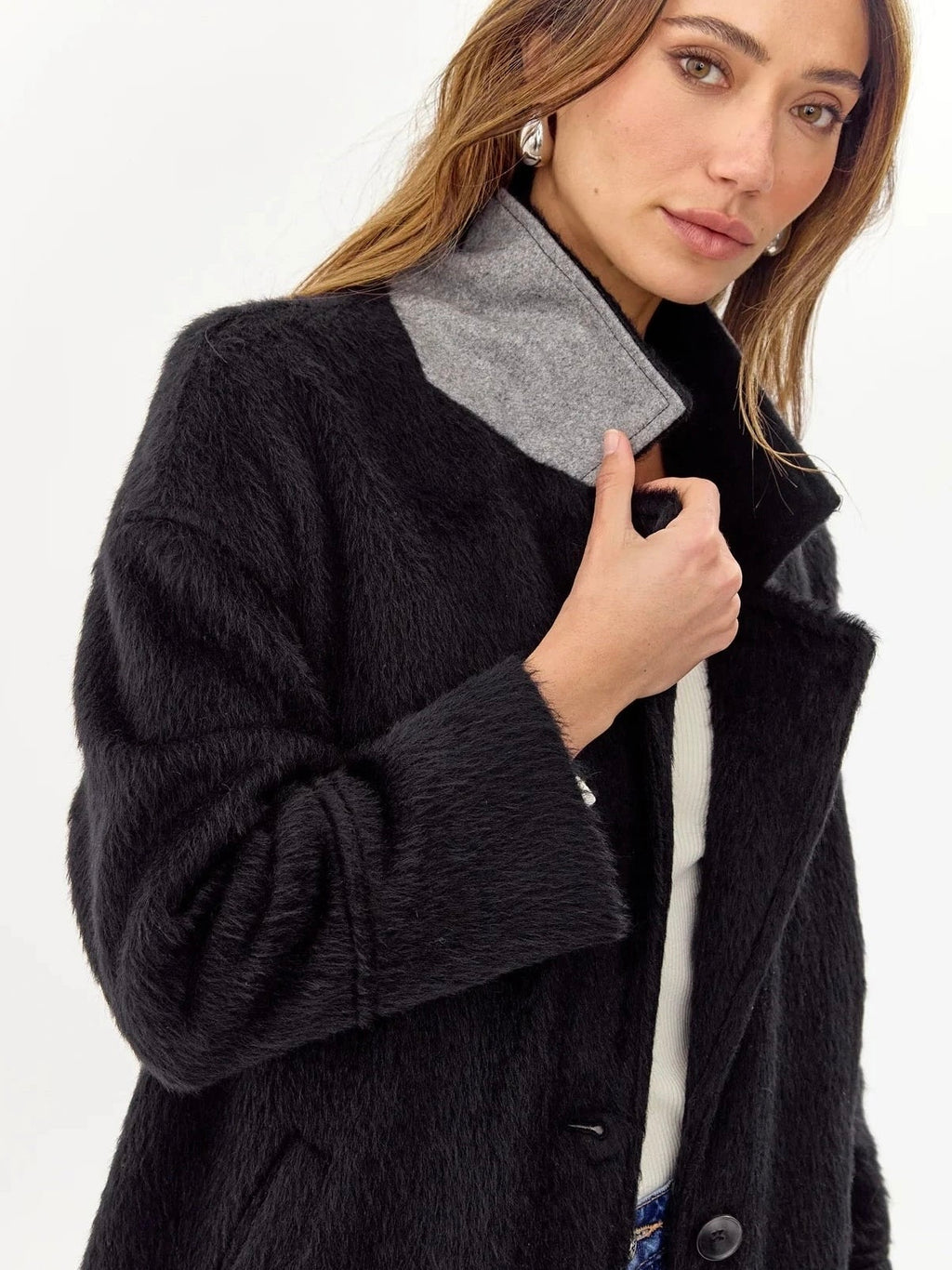 Bryce Brushed Oversized Coat in Black