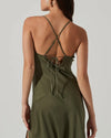 Gaia Satin Midi Dress in Sage