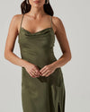 Gaia Satin Midi Dress in Sage