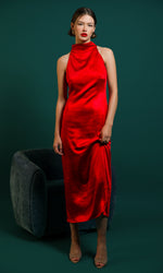 Brayeln Mock Neck Midi in Red