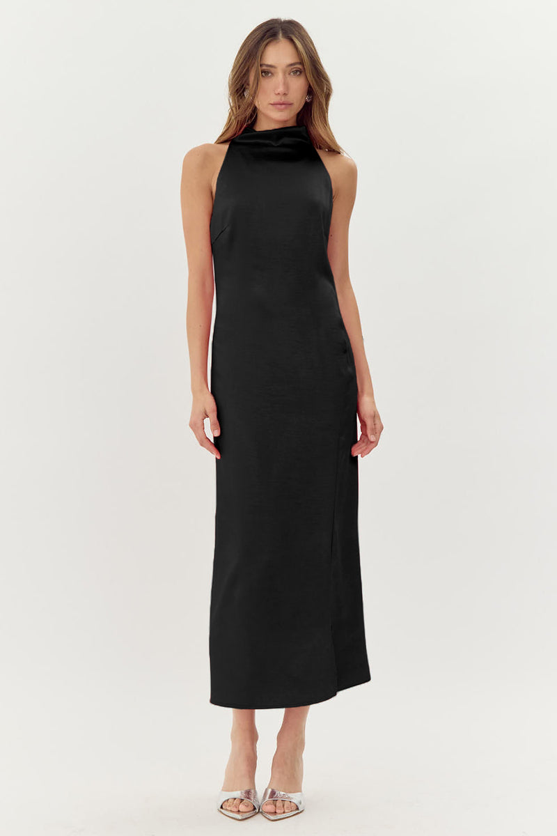 Brayeln Mock Neck Midi in Black