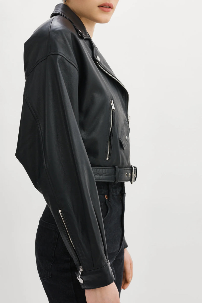 Dylan 80's Leather Biker Jacket in Black