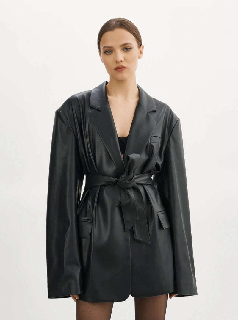 Kassandra Faux Leather Blazer in Black