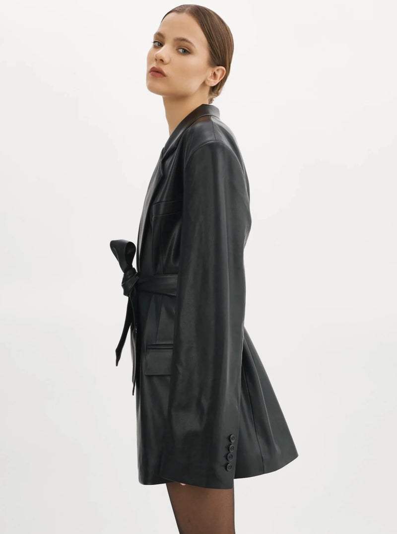 Kassandra Faux Leather Blazer in Black