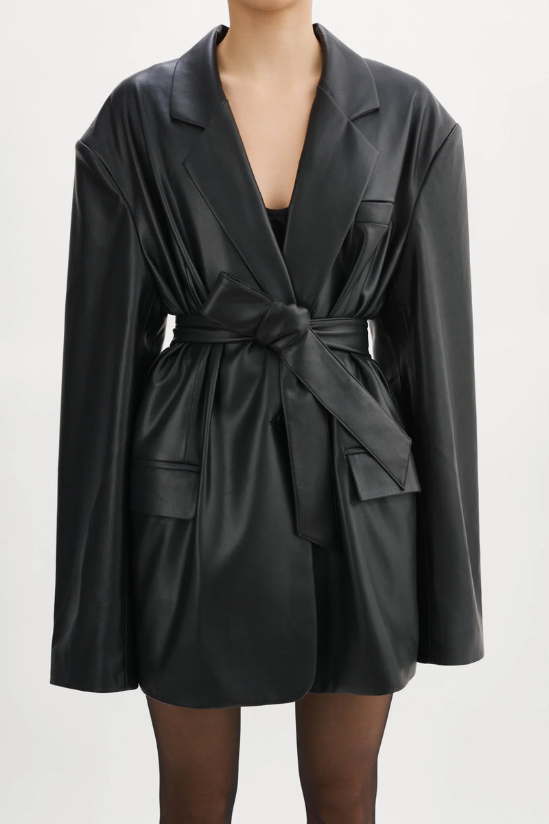 Kassandra Faux Leather Blazer in Black