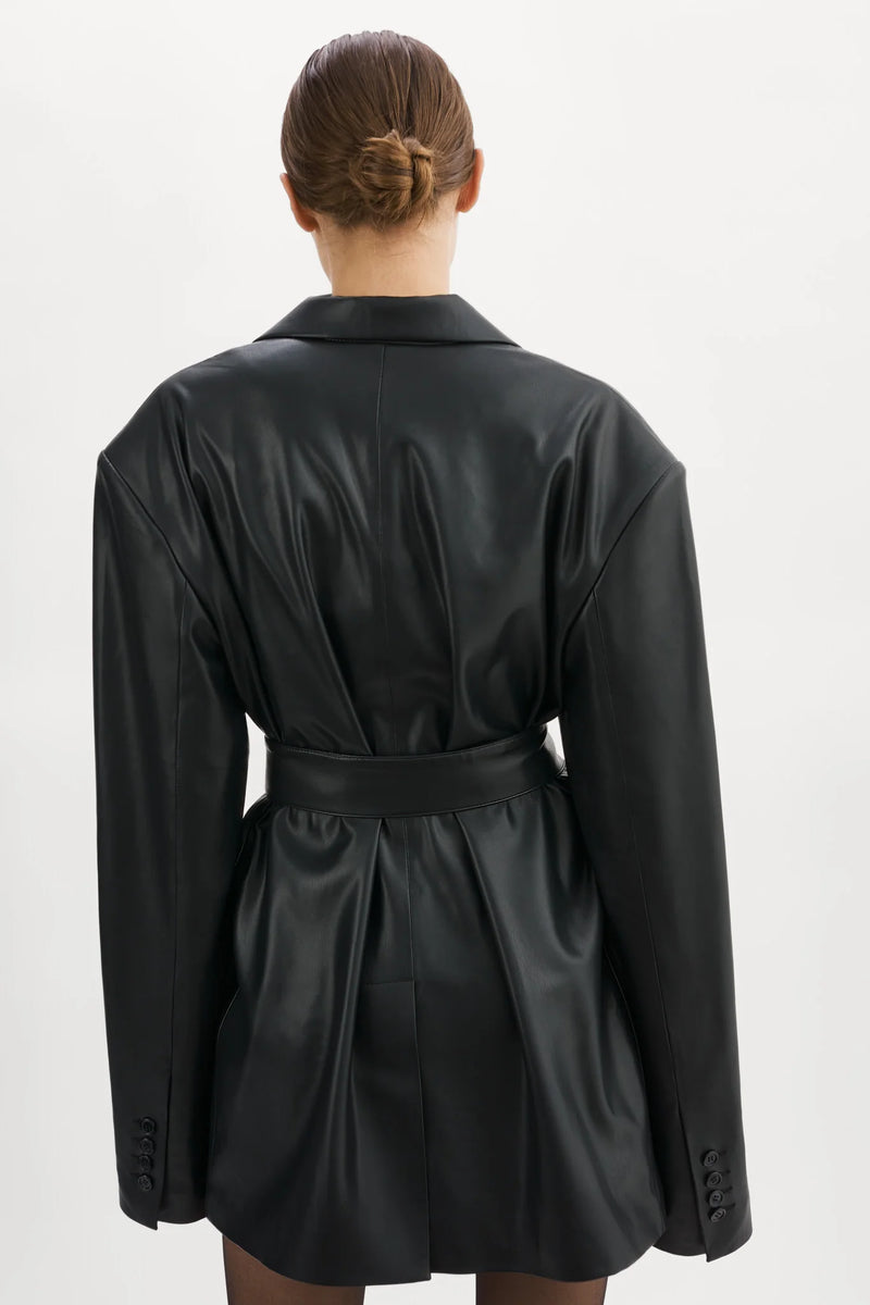 Kassandra Faux Leather Blazer in Black