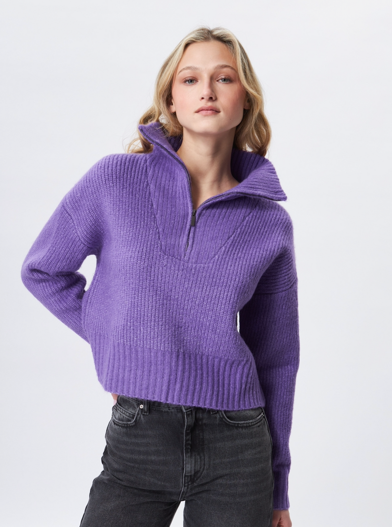Atlas Quarter Zip Sweater in Royal Iris