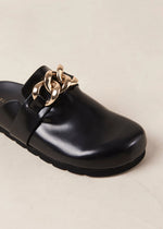 Fireplace Black Leather Clogs with Chain