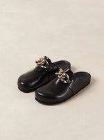 Fireplace Black Leather Clogs with Chain
