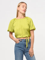 Nadia Tie Back Balloon Sleeve Top In Lime