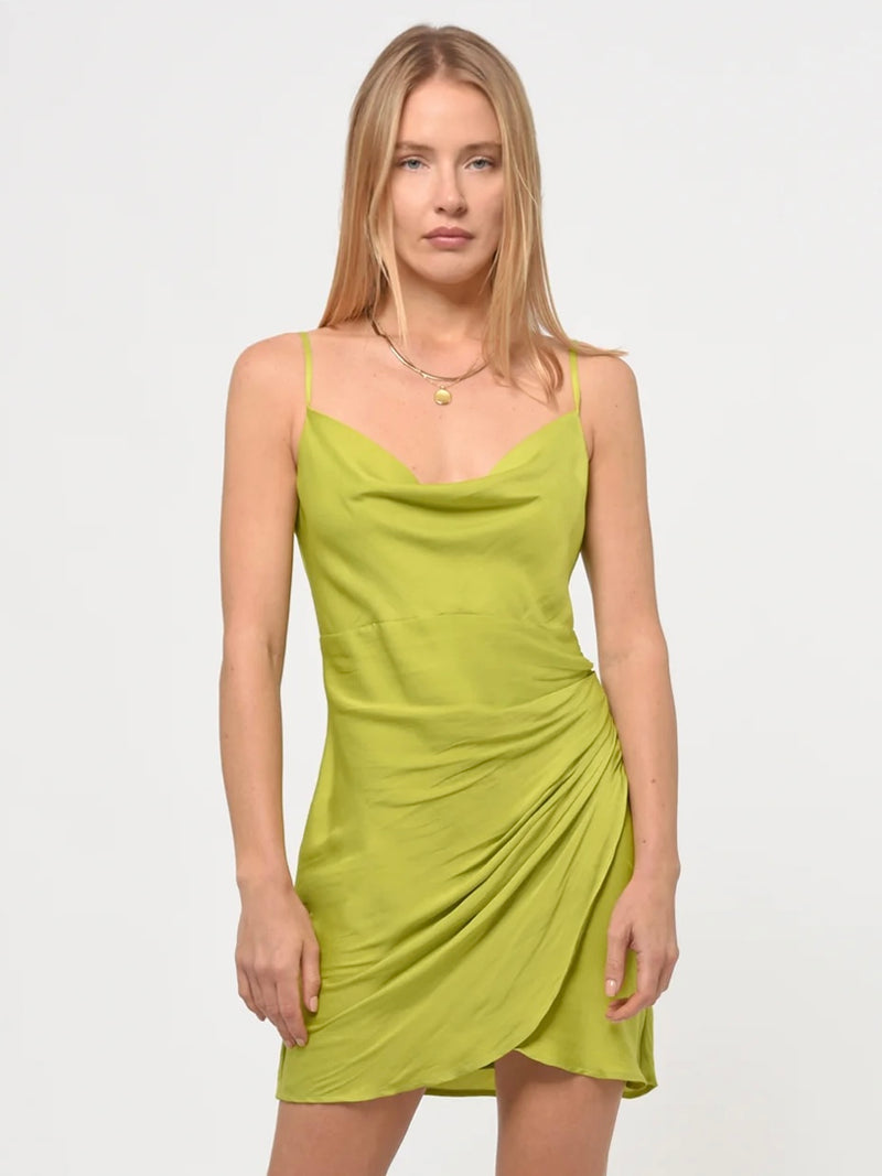 Natasha Draped Mini Dress In Lime