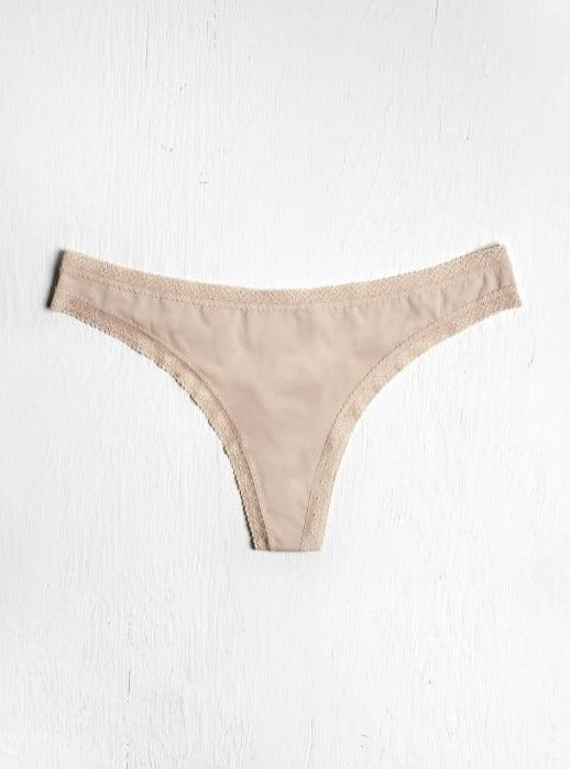 The Micro Lace Trim Thong in Nude